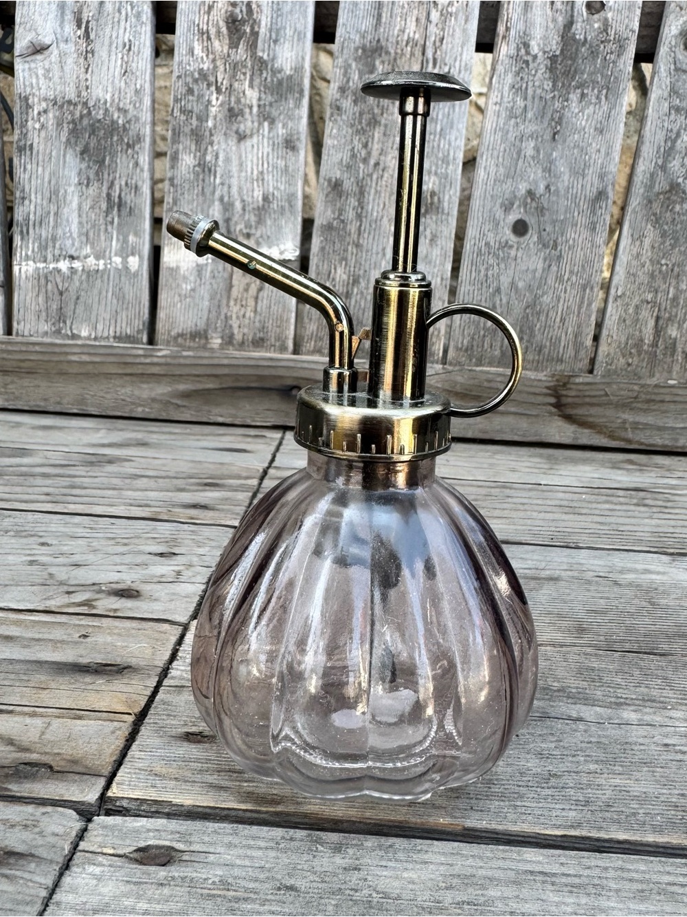 Vintage Style Glass Plant Mister - Ribbed Glass Succulent Spray Bottle with Pump